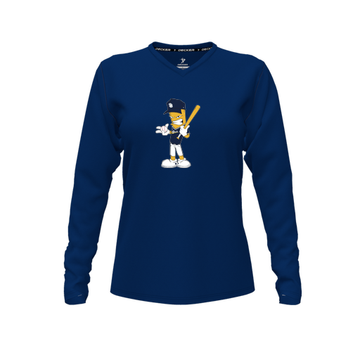 [FTLVCFNV-FYXS-LOGO2] Decker Comfort T-Shirt (Female Youth XS, Navy, V Neck, Logo 2, Long Sleeve)