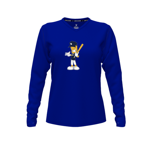 [FTLVCFRY-FYXS-LOGO2] Decker Comfort T-Shirt (Female Youth XS, Royal, V Neck, Logo 2, Long Sleeve)
