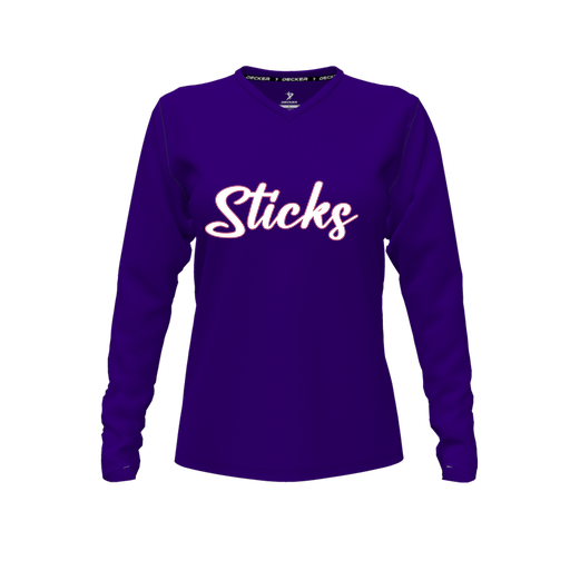 [FTLVCFPP-FYXS-LOGO1] Decker Comfort T-Shirt (Female Youth XS, Purple, V Neck, Logo 1, Long Sleeve)
