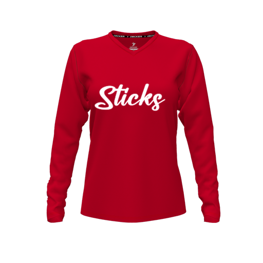 [FTLVPTRD-FYXS-LOGO1] Decker Performance T-Shirt (Female Youth XS, Red, V Neck, Logo 1, Long Sleeve)